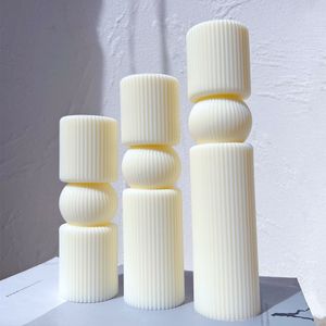 Ljus 6 Designs Column Ribbed Pillar Candle Mold Cylindertemplate Silikon S Geometric Home Decor Standed Soy Wax 230217