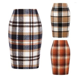 Röcke Casual Koreanische Frauen Sexy Plaid Vintage Weibliche Hohe Taille Reich Schlitz Zurück Knielangen Bleistift Rock VD3594