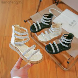 Sandals Girls Roman Sandals little children 2022 summer new baby fashion Rhinestone princess shoes Han Fan open toe beach shoes W0217