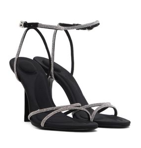Знаменитая летняя бренд Dahlia Sandals Shoes Women Crystal Glass Strapply High Heels с ярко-кожи