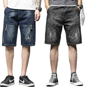 Jeans da uomo Pantaloncini strappati da uomo Moda estiva Casual Allentato dritto Denim di alta qualità Marca maschile Lunghezza al ginocchio