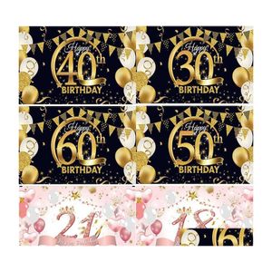 Decorazione per feste 30esimo 40esimo 50esimo 60esimo Buon compleanno Sfondo Banner Poster glitter nero e oro per uomo Donna Decorazionifesta Dro Dhibu