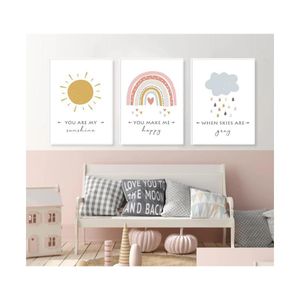 Dipinti Cartone animato Sole Nuvola Arcobaleno Nursery Decor Tela Pittura Wall Art Immagini Poster Stampe per bambini Baby Room Home Decoratio Dhwm1