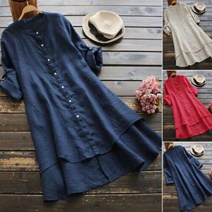 Women's Blouses Shirts Women Cotton linen Casual Solid V Neck Long Sleeve Button Down Loose Tops Pockets 230217