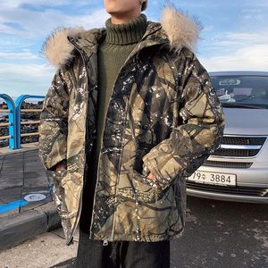 Herren Down 2023 Herren Winterjacke verdicken warme Fell mit Kapuze -Militär -Tarnung Männer koreanische Mode Plus -Größe Parkas Mäntel