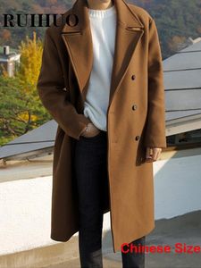 Männer Wolle Mischungen RUIHUO Solide Lange Jacken Für Winter Chinesische Größe 3XL Koreanische Mode Mäntel Ankünfte 230217