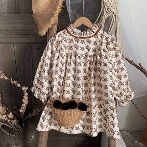 Mädchen Kleider Herbst Baby Japanische Koreanische Kinder Blume Kleidung Temperament Langarm Retro Prinzessin Kinder Casual 230217