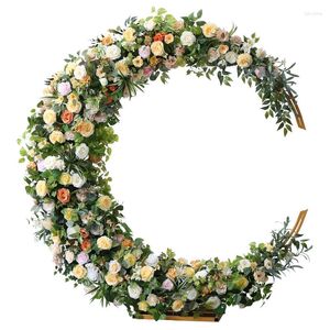 Decorative Flowers 230CM Plant Moon-shaped Flower Arrangement Rose Artificial Row Wedding Arched Decoration Background Wall Window