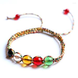 Strand Ethnic Hand-Woven Multicolored Rope 5 Färger Glaspärlor Sträck kinesiska fem element Fengshui Charm Lucky Armband