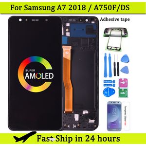 Super AMOLED för Samsung Galaxy A7 2018 A750 SM-A750F LCD-skärm med pekskärm digitizer-montering för Samsung A750 LCD