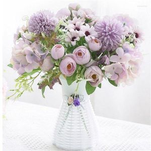 Decorative Flowers 7-Head Artificial Fake Rose Or Tea Bud Leaf Wedding Party Bouquet Table Decor