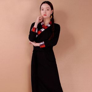 Etniska kläder traditionella tibetansk klänning kinesisk folk långärmare vårkvinnor klänning Vietnam Robe Ao Dai Vestidos 31318ethnic