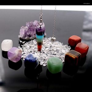 Anhänger-Halsketten, Chakra-ausgleichende Heilenergie, Geschenkset, natürlicher Amethyst-Cluster-Quarzkristall, sieben Chakren, Trommelstein-Pendel