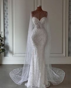 Vestidos de noiva de sereia elegantes sem mangas v pesco￧o 3d apliques lantejas de p￩rolas de mi￧angas p￩rolas p￩rolas p￩rolas plus size vestidos de nupcial elegantes abiti da sponsa