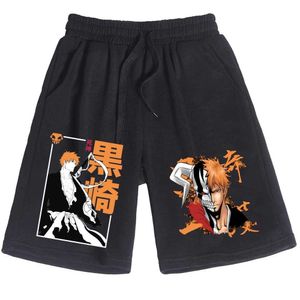 Shorts masculinos shorts anime alvejante kurosaki calça cortada ichigo unissex harajuku solto inoue orihim praia algodão calça curta y2k homens z0216