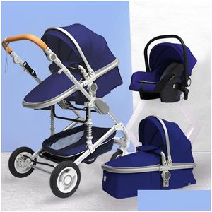 Strollers# Luxury designer 3 in 1 Soft Baby Stroller Portable High Landscape Gold Black Carriage Folding Mtifunctional Newborn Infant