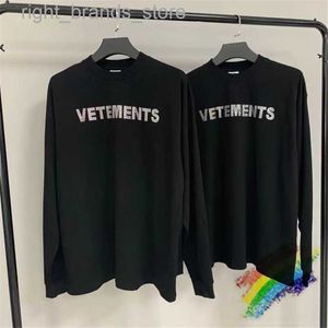 Men's T-Shirts Bling Vetements Long Sleeve T-shirt Men Women 1 1 High Quality Heart Flame Flash Drilling Vetements T Shirt Embroidered VTM Top 0217V23