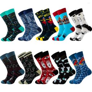 Men's Socks 10 Pairs/Pack Men Combed Cotton Cartoon Crown Clown Racing Formula Harajuku Crew Skateboard Big Size Wholesale