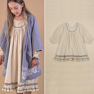 女の子のドレスエンケリブガールズ春と秋のための長袖リネン美しい刺繍ドレス幼児ブランドの服