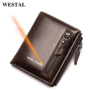 Westal Engraving Men's Wallet Parse أصلي من الجلد للرجال محافظ رفيعة محفظة عملة من الرجال محفظة جلدية من الذكور حاملات 604227U