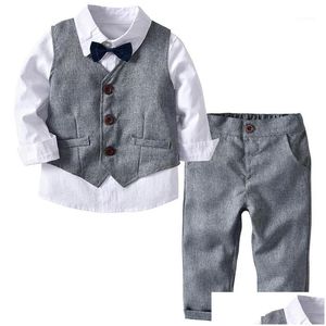 Anzüge Jungen Kinder Kleidung Kleinkind formeller Anzug Kinder tragen graue Weste Hemd Hosen Outfit Baby Kleidung1 Drop Lieferung Mater dhnpff