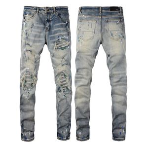 Дизайнерские мужские джинсы Purple Jeans High Street Hole Star Patch Men's Womens Am Звездная вышиваемая джинсовая джинсовая джинсы.