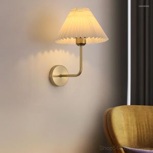 Wall Lamps Nordic Pleated Fabric Lamp Bedroom Mirror Light Modern Living Room Decor Sconce Stairway LED For Bathroom