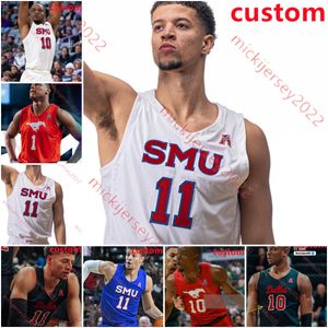 Maglia da basket cucita Zhuric Phelps SMU Mustangs Jalen Smith Mo Njie Xavier Foster Jackson Young Trey Utter Maglie SMU