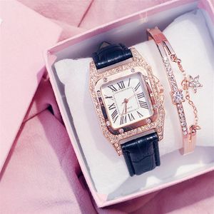 Intero marchio KEMANQI quadrante quadrato con diamanti lunetta cinturino in pelle orologi da donna stile casual orologio da polso al quarzo orologi235z