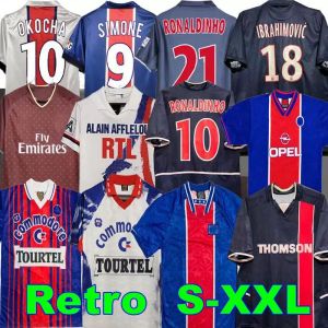 OKOCHA PARIS RETRO Jerseys PSGS 93 94 95 96 Leroy Adailton 98 99 00 01 02 03 90 92 Classic Rai Anelka Ibrahimovic Camisas de Futebol Ronaldinho Simone