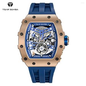 손목 시계 TSAR BOMBA 스켈레톤 시계 망 자동 시계 방수 럭셔리 비즈니스 기계식 손목 시계 선물