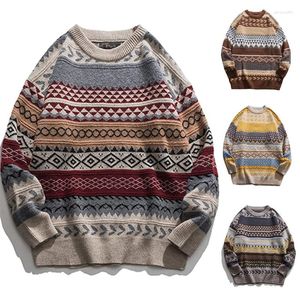 Męskie swetry kaszmirowe sweter dla mężczyzn duże pasiaste okrągły szyja pullover mody leniwy styl retro swobodny harajuku unisex