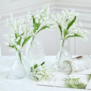 Dekorative Blumen Künstliche Lilie des Tal Faux White Blum Blumen Wind Chime Orchideen Hochzeitsstrauß Blumen für Home Party Tischdekoration