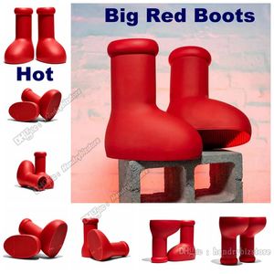 2023 Büyük Kırmızı Botlar Erkek Kadınlar Yağmur Bot Kalın Alt Alt Slip Slip Boot Boot Kauçuk Platform Bootie Eva Sole Aatros Boy MSCHF Erkek Kadın Moda Tasarımcılar Ayakkabı Boyutu EUR 35-42
