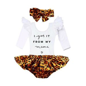 Pyjamas Citgeett Herbst Herbst 3PCS geboren Baby Mädchen Kleidung Rüschen Strampler Top Leopard Röcke Outfits Set 230217