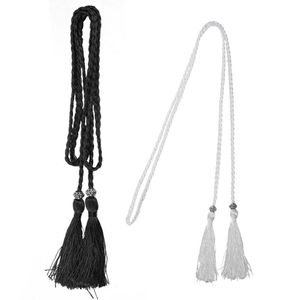 Belts Woven Tassel Belt Knot Decorated Waist Chain Rope White & Black(2 Pcs)