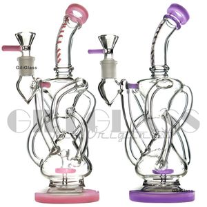 10 дюймов Dab Rig Double Recycler Tornado Tornado Bong Встроенные стеклянные трубы Perc Огрозистые масляные бурости Циклоновые водопроводные трубы с 5 мм кварцевые чаши для ногтей кальяны