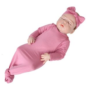 Newborn Sleeping Bags Caps Set Solid Rompers Headband Suit Anti Kick Climbing Clothes Knotted Onesie Pajamas Set Homewear Sleepwear