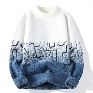 Men's Sweaters #5897 Winter Mohair Sweater Men Warm Thick Pullovers Long Sleeve Tight Male Teenager Gradient Color Knitted