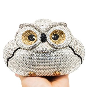 Dgrain Hollow Owl Women Silver Crystal Evening Clutch Animal Bag Wedding Party Cocktail Diamond Handväska och handväska middagsveckor2411