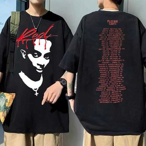 T-shirts masculina Playboi Carti Music Álbum Red Letter Print Tshirt Vintage 90S Men's Rap Hiphop Tshirt Men Women Harajuku Tees de algodão J230217