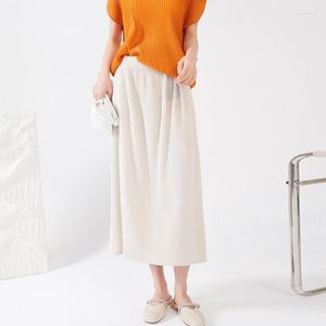 Skirts Miyake Pleated Skirt Women's Design Back Split 2023 High Waist Thick Straight Long Hip