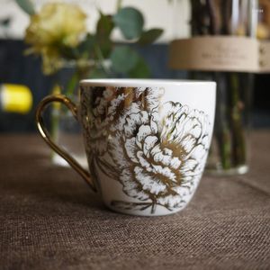 Muggar ärade keramiska kaffe gyllene spetsar pion blommakopp tumbler hemkontor kaffe resor mugg vin hög-q