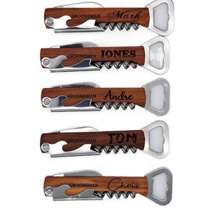 Personalized Wedding Party Favor Custom Engraved Wood Wine Corkscrew & Beer Bottle Opener Wedding Gifts For Guests
