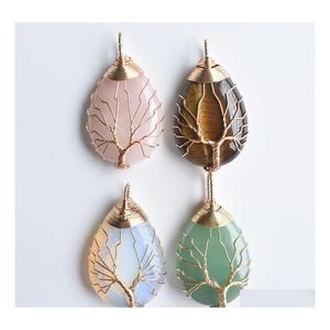 Charms Natural Stone Crystal Tree Of Life Pendants Roses Quartz Gold Wire Wrapped Trendy Jewelry Making Sport1 Drop Delivery Finding Dhjnh