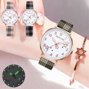 2021 New Women Watches Fashion Small Fresh Printed Plaid Belt Student Quartz Watch Clock Casual Ladies Dress Women's watches243Z