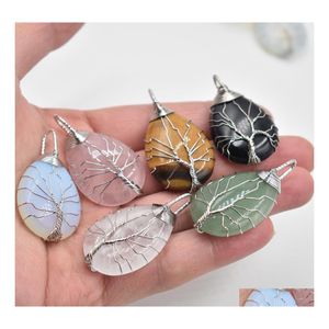 Charms Natural Stone Healing Crystal Tree Of Life Pendants Rose Quartz Wire Wrapped Trendy Jewelry Making Sport1 Drop Delivery Findi Dhbtx