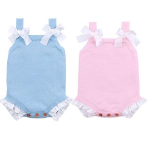 Jumpsuits Baby Girl Bodysuits Bow Kids Body Suit For Born Strap Summer Knitted Pattern Toddler Sleeveless Children Clothes