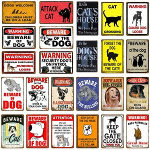 Warning Danger Metal Tin Signs Beware Of The Dog Cat Poster Vintage Wall Plaque Pub Bar House Painting Man Cave Decor Stay Out Of Dog House Iron Plate size 30X20CM w01