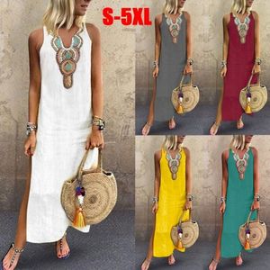 Boho kobiety białe vintage podzielone białe sukienki plus letnie impreza wakacyjna długa sukienka maxi bez rękawów sukienka Kaftan Kaftan